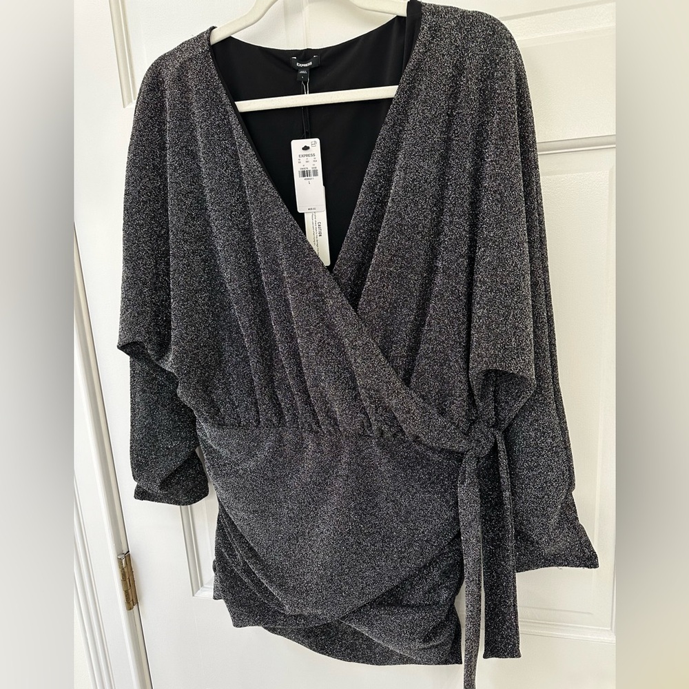 Express Black and Silver Shimmer/Glitter Top